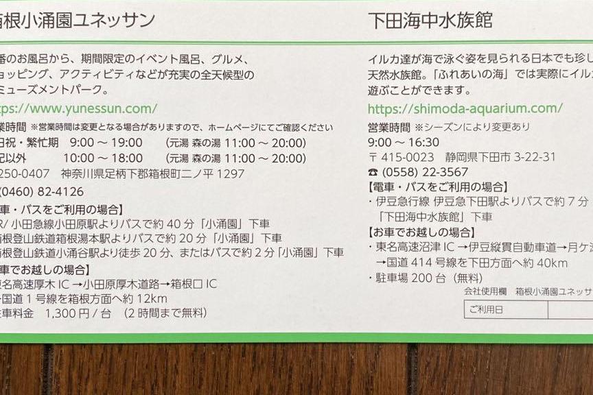 藤田観光　株主優待　日帰り施設ご利用券(1枚)匿名配送