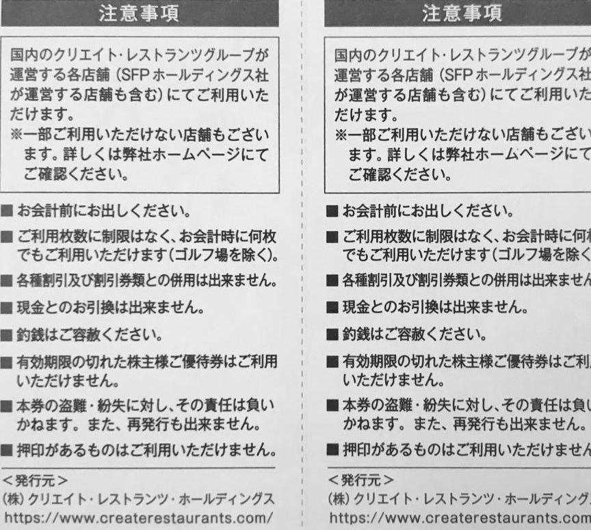 クリエイトレストランツ　株主優待券1,000円分　しゃぶ菜　磯丸水産　かごの屋